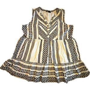 Tribal Dress Womens 2XL Black & White Geometric‎ Tiered Babydoll Boho